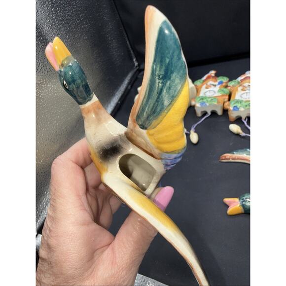 7 Piece vintage ceramic flying mallard duck wall pockets. Made In Japan - Picture 8 of 12